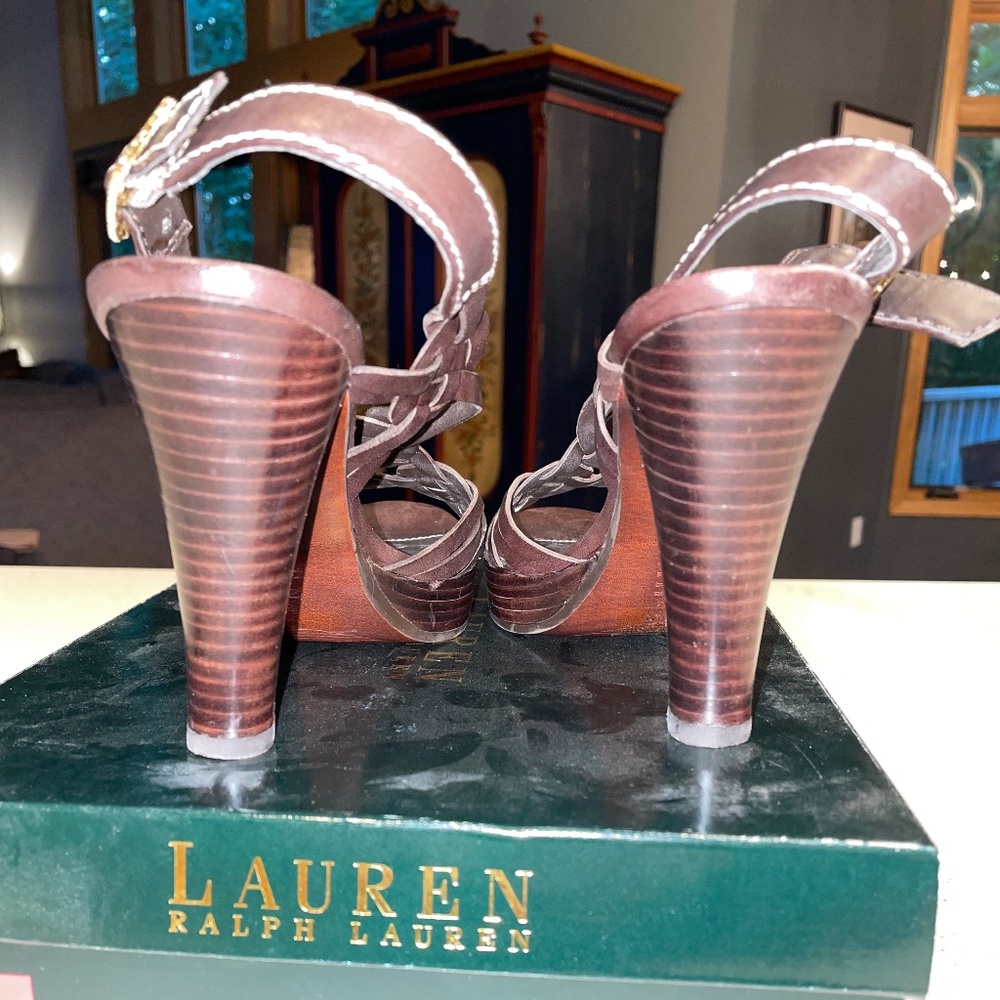 RALPH LAUREN SKYLAR DK BRN VACHETTA LEATHER HEEL SZ 6.5 - Picture 3 of 6